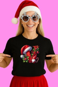 Tricou V Litere Craciun Cu Spiridus Si Caciula Mos, din bumbac 100% Copii | Dama | Barbat - Img 2