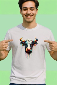 Tricou Vaca alb negru cu culoare arta moderna rustica Copii | Dama | Barbat - Img 2