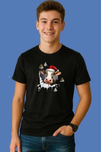 Tricou Vaca Cu Braduti Si Zapada Craciun, din bumbac 100% Copii | Dama | Barbat