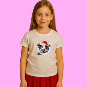 Tricou Vaca Cu Caciula Rosie Craciun, din bumbac 100% Copii | Dama | Barbat - Img 2