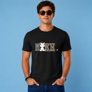 Tricou Vacuta Model Leopard Logo Fashion Alb Negru, din bumbac 100%, tricou negru, Copii | Dama | Barbat - Img 2