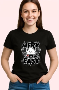 Tricou Very Easy Gym Motivational Cat, Copii | Dama | Barbat, culoare negru - Img 3