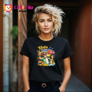 Tricou Viata Incepe La 70 Ani Barbat La Plaja V2, din bumbac 100%, tricou negru Dama | Barbat - Img 4