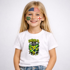 Tricou Vinicius Jr Brazil World Cup Fifa 2026, din bumbac 100%, tricou alb, Copii | Dama | Barbat - Img 2