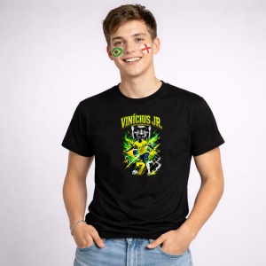 Tricou Vinicius Jr Brazil World Cup Fifa 2026, din bumbac 100%, tricou negru, Copii | Dama | Barbat