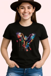 Tricou Vultur cu aripi desfacute fundal alb Copii | Dama | Barbat, culoare negru - Img 3
