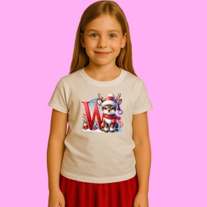 Tricou W Litera Craciun Cu Ren Si Fulgi, din bumbac 100% Copii | Dama | Barbat - Img 3