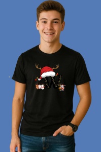 Tricou W Litera Cu Luminite Reni Si Mos Craciun, din bumbac 100% Copii | Dama | Barbat - Img 2