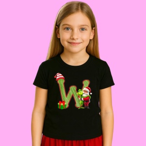 Tricou W Litere Craciun Cu Mos Si Grinch, din bumbac 100% Copii | Dama | Barbat
