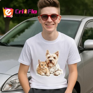 Tricou West Highland White Terrier si pisica portocalie adorabili impreuna Copii | Dama | Barbat Barbat - Img 9