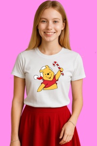 Tricou Winnie Cu Baston Dulce De Craciun, din bumbac 100% Copii | Dama | Barbat - Img 3
