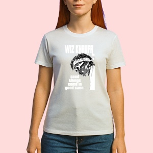 Tricou wiz khalifa alb contur, muzica Pop / Country), Dama | Barbat | Copii