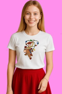 Tricou Woody Pe Cal Cu Instalatii, din bumbac 100%, tricou alb, Copii | Dama | Barbat - Img 3