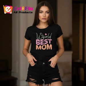 Tricou World Best Mom Text Roz Si Crem Elegant, din bumbac 100%, tricou negru Dama | Barbat