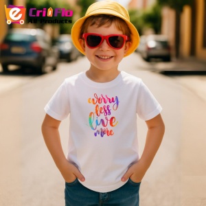 Tricou Worry Less Live More Font Colorat V1, din bumbac 100% , tricou alb pentru Copii | Dama | Barbat - Img 4
