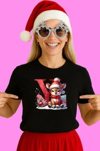 Tricou Y Litera Craciun Cu Ren Si Fulgi, din bumbac 100% Copii | Dama | Barbat