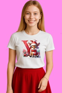 Tricou Y Litera Craciun Cu Ren Si Fulgi, din bumbac 100% Copii | Dama | Barbat - Img 3
