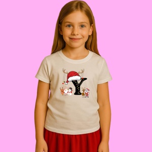 Tricou Y Litera Cu Luminite Reni Si Mos Craciun, din bumbac 100% Copii | Dama | Barbat - Img 2