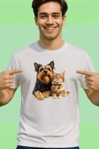 Tricou Yorkshire Terrier si pisica roscata prieteni inseparabili Copii | Dama | Barbat Barbat - Img 2