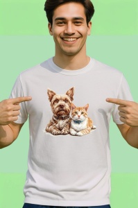Tricou Yorkshire Terrier si pisica tabby portocalie prietenie naturala Copii | Dama | Barbat Barbat - Img 2