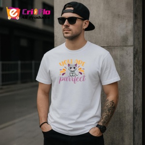 Tricou You Are Purrfect Pisicuta Gri Ilustratie Colorata V1, din bumbac 100% , tricou alb pentru Copii | Dama | Barbat - Img 9