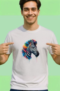 Tricou Zebra curcubeu fundal albastru in stil graffiti Copii | Dama | Barbat - Img 2
