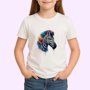 Tricou Zebra curcubeu fundal albastru in stil graffiti Copii | Dama | Barbat - Img 4