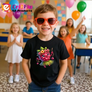 Tricou Zmeura amuzanta de vara dansatoare, Fructe, Copii | Dama, culoare negru - Img 4