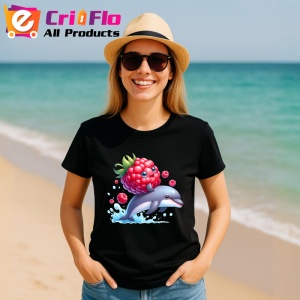 Tricou Zmeura amuzanta de vara delfin, Fructe, Copii | Dama, culoare negru - Img 11