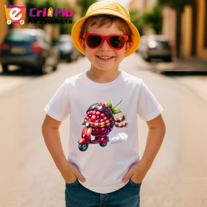 Tricou Zmeura amuzanta de vara pe scuter, Fructe, Copii | Dama - Img 3