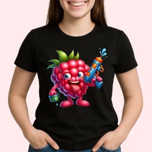 Tricou Zmeura amuzanta de vara pistol cu apa, Fructe, Copii | Dama, culoare negru - Img 2