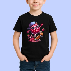 Tricou Zmeura amuzanta de vara skateboard, Fructe, Copii | Dama, culoare negru