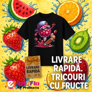 Tricou Zmeura amuzanta de vara skateboard, Fructe, Copii | Dama, culoare negru - Img 12