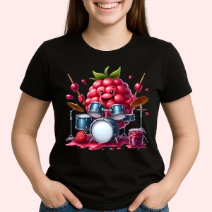 Tricou Zmeura amuzanta de vara tobosar, Fructe, Copii | Dama, culoare negru - Img 2