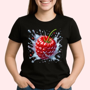 Tricou Zmeura si stropi energici, Fructe, Copii | Dama, culoare negru - Img 2