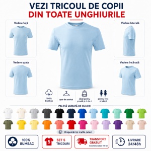 Tricouri copii simple din bumbac 100% – fete și băieți, 20 culori - Img 5