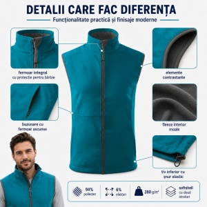 Vestă Bărbați tip Jachetă fără Mâneci Softshell, Elastică și Călduroasă – Vision 517 - Img 5