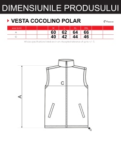 tabel marimi dimensiuni pentru vesta cocolino polar pentru femei