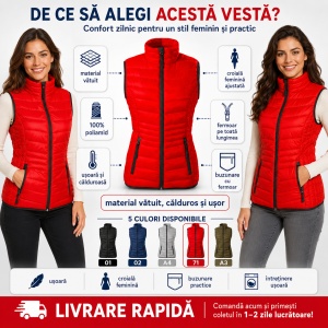 Vestă Damă tip Jachetă fără Mâneci, Matlasată, Ușoară și Călduroasă – Everest 554 - Img 3
