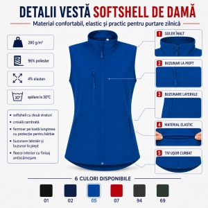 Vestă Damă tip Jachetă fără Mâneci, Softshell Elastică și Călduroasă – Trail 569 - Img 2