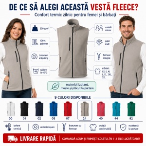 Vestă Polar Fleece tip Jachetă Călduroasă Unisex cu Buzunar în Față – Malfini Exit 525 - Img 2