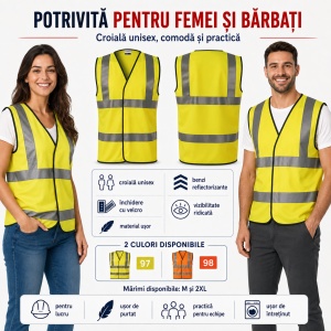 Vestă Reflectorizantă Unisex Bărbat Damă Profesională de Lucru și Semnalizare – HV Bright 9V3 - Img 6
