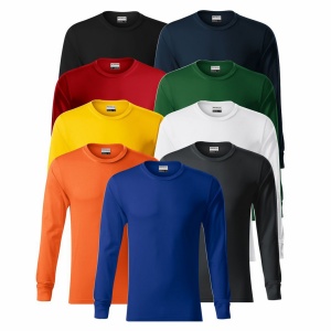 Imagine de prezentare pentru bluza cu maneca lunga unisex si culorile disponibile rosu, galben, negru, portocaliu, alb, albastru