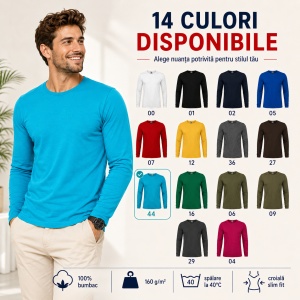 Bluză Bărbați Malfini 100% Bumbac, Mâneci Lungi, Slim Fit, 160 g/m², Guler Rotund, Mărimi S–3XL - Img 6