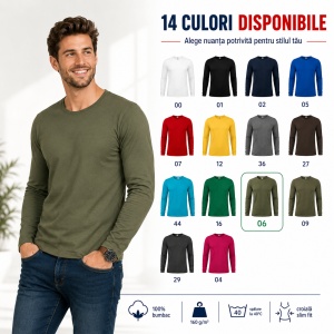 Bluză Bărbați Malfini FIT-T LS 119, 100% Bumbac, Mâneci Lungi, Slim Fit, 160 g/m², Guler Rotund - Img 10