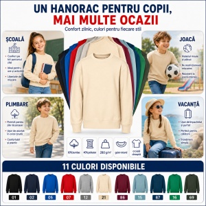 Bluză copii cu mânecă lungă tip hanorac pentru fete și băieți Malfini 427 Crew, fără glugă, cu interior pieptănat - Img 8