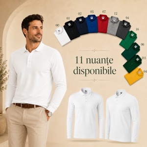 Bluză cu guler polo tip Tommy pentru bărbați, mânecă lungă, 65% bumbac - Img 10