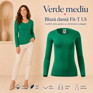 Bluză Damă decoltată din bumbac 100, slim fit cu mânecă lungă - 14 nuanțe - Img 15