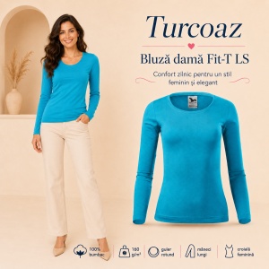Bluză Damă decoltată din bumbac 100, slim fit cu mânecă lungă - 14 nuanțe - Img 25