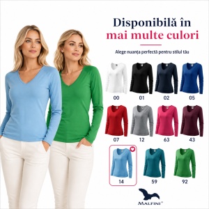 Bluză Damă Malfini Elegance 127 cu Mânecă Lungă și Guler V, 95% Bumbac – XS–3XL - Img 10